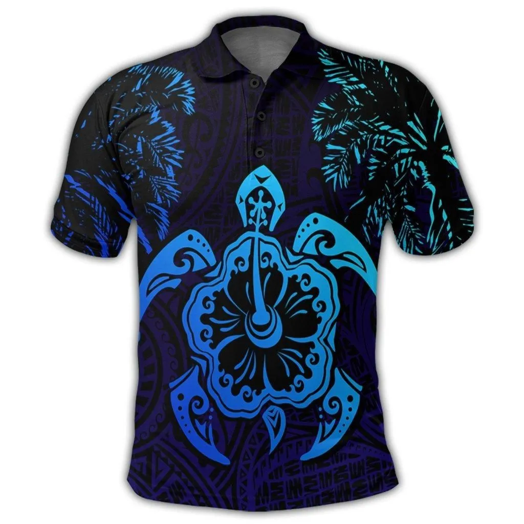 Hawaiian Turtle Hibiscus Coconut Tree Polynesian Polo Shirt AH