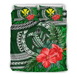 Kanaka Maoli (Hawaiian) Bedding Set - Polynesian Turtle Hibiscus Green A24
