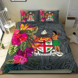 Vibe Hoodie Fiji Bedding Set - Hibiscus Polynesian Pattern Gray Version
