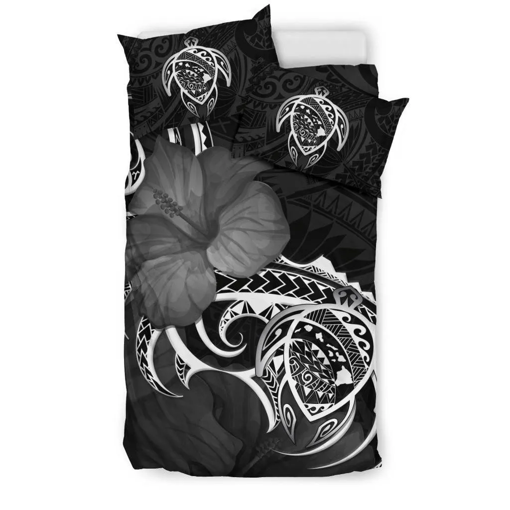 FamilyGater Bedding Set - Cover and Pillow Cases Hawaiian Map Turtle Hibiscus Divise White Polynesian - AH - J1
