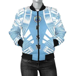 Federated States Of Micronesia Women Bomber Jacket - Polynesian Tattoo Flag - BN0110
