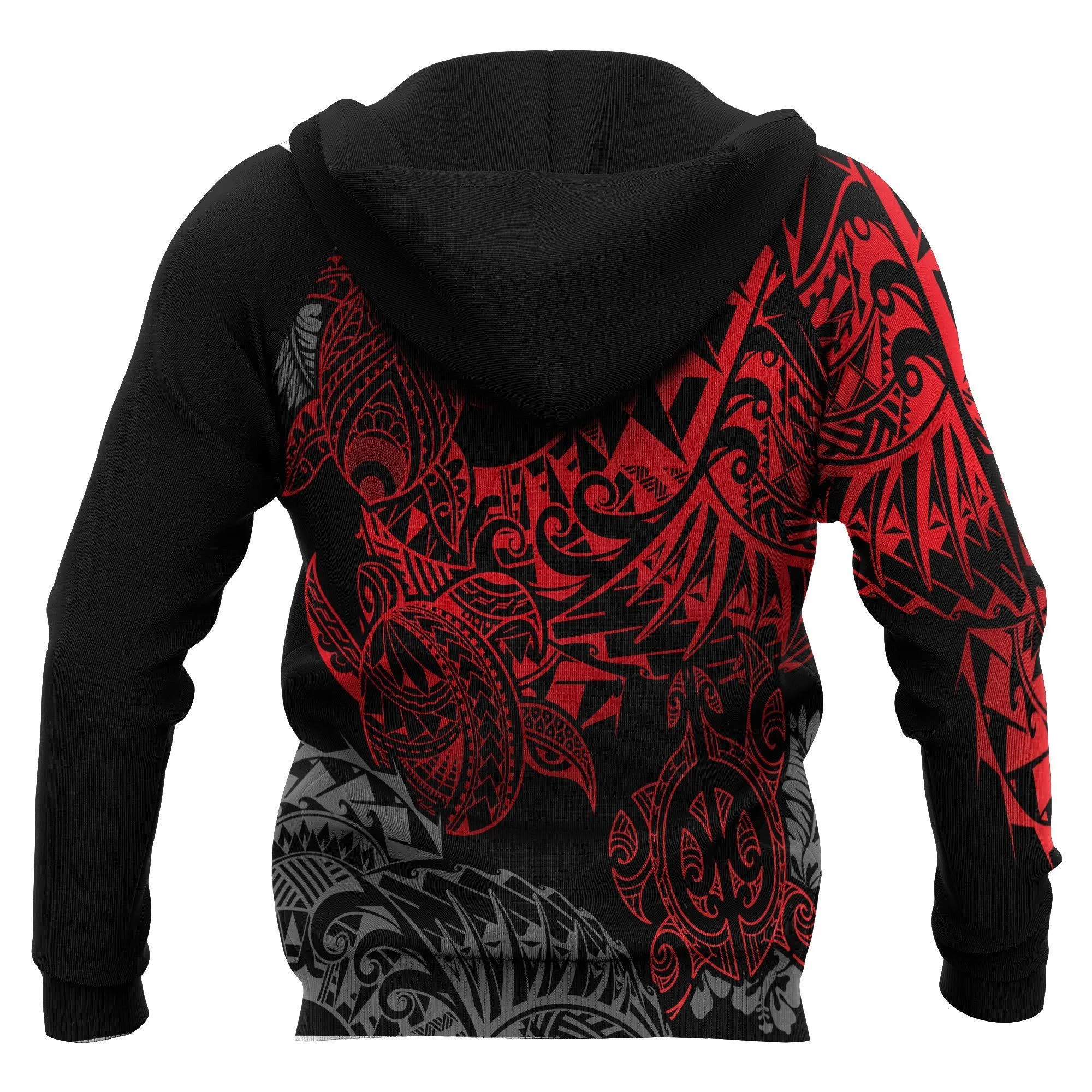 Polynesian Hawaii (Kanaka Maoli) Hoodie - Red Turtle Hibiscus Flowing - BN11
