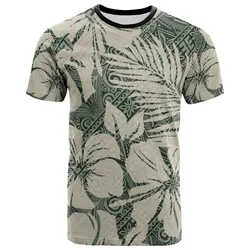 Polynesian Shirt - Abstract Hibiscus Flowers With Tribal Background