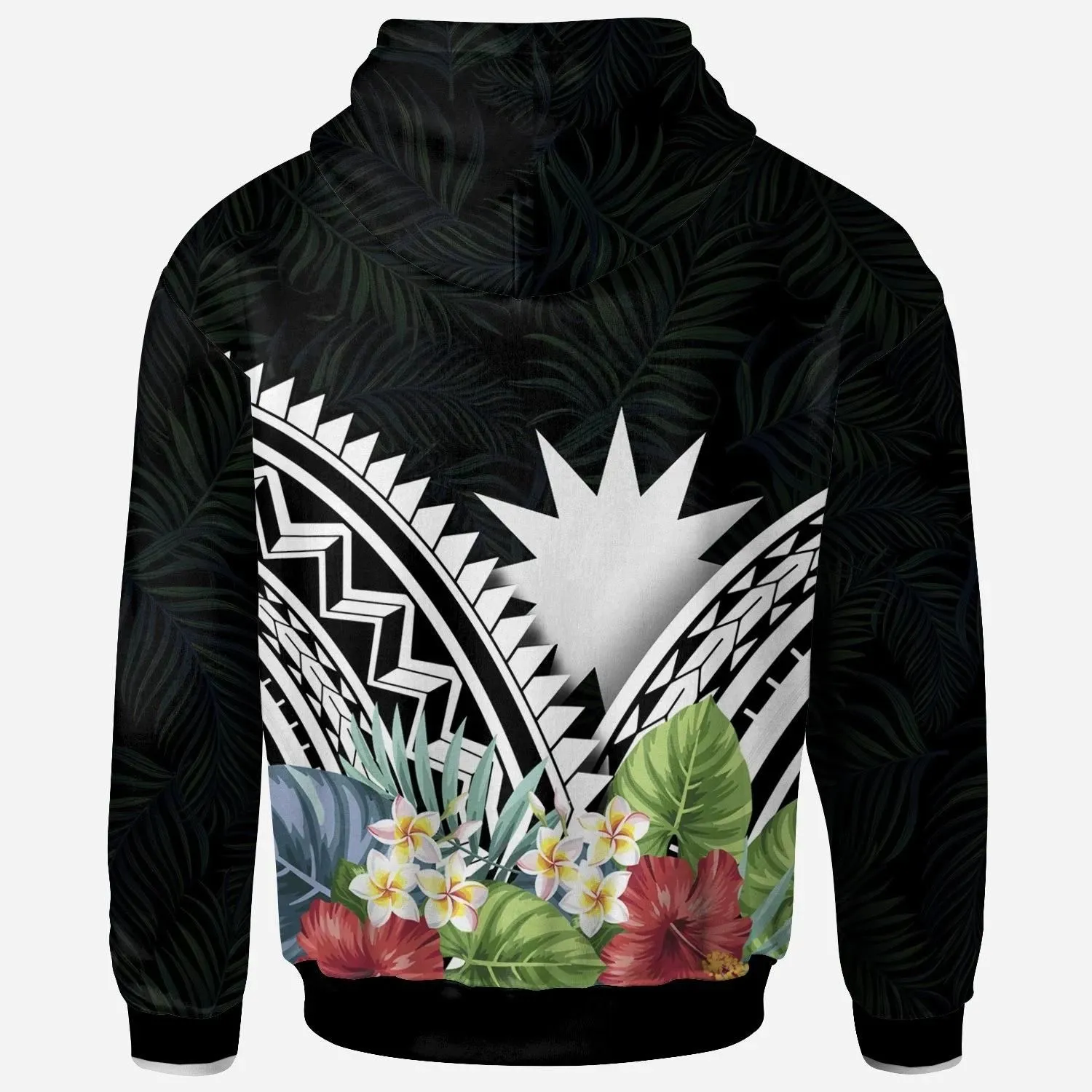 Nauru Hoodie - Nauru Coat of Arms & Polynesian Tropical Flowers White - BN22