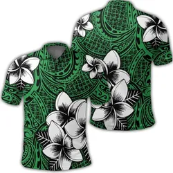 Hawaiian Plumeria Tribal Polynesian Polo Shirt Green
