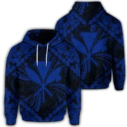 Hawaiian Map Kanaka Hibiscus Blue Polynesian Hoodie