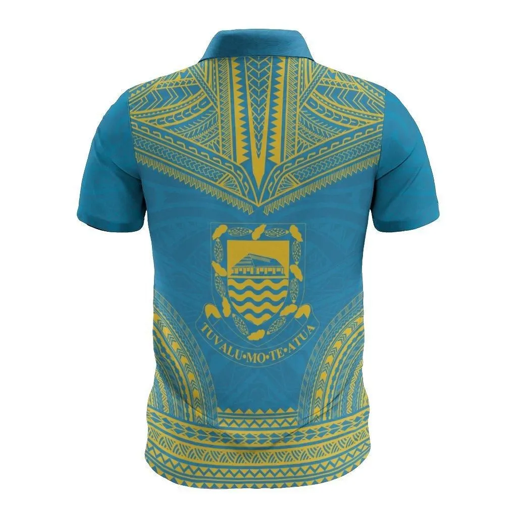 Tuvalu Polo Shirt - Tuvalu Coat Of Arms Polynesian Chief Tattoo Flag Version