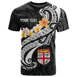 Fiji Custom Personalised T-Shirt - Fiji Seal Polynesian Patterns Plumeria (Black)