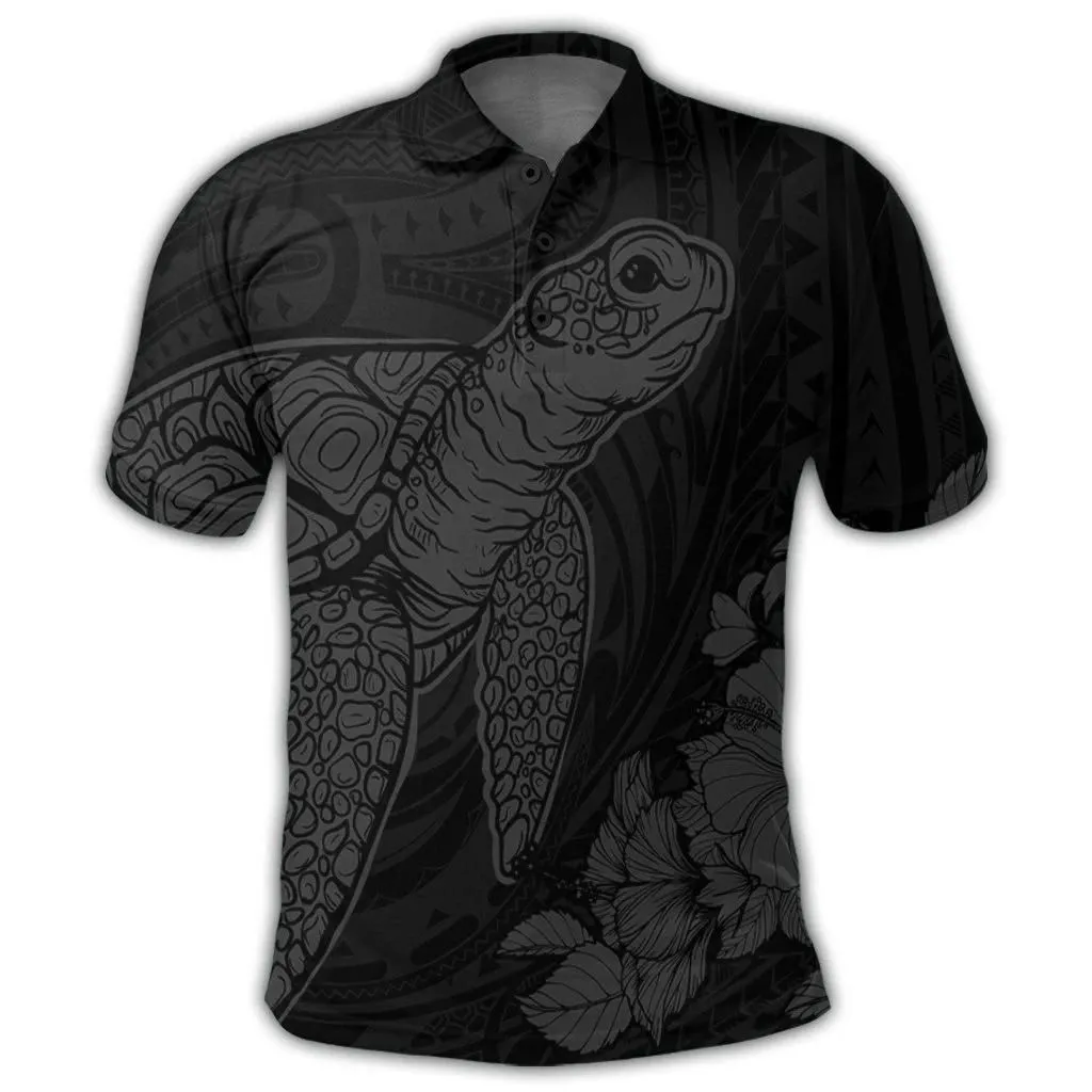 Alohawaii Shirt - Hawaiian Hibiscus Memory Turtle Polynesian Polo Shirt Gray - AH - JR