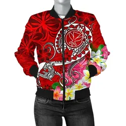 FamilyGater Jacket - Bomber Jacket Hawaii - Turtle Plumeria Polynesian Tattoo Red Color - BN18