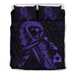 FamilyGater Bedding Set - Cover and Pillow Cases Hawaiian Map Heart Ribbon Cancer Hibiscus Polynesian - Purple - AH J4