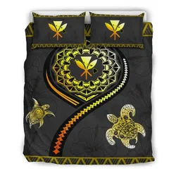 FamilyGater Home Set - Hawaii Map Polynesian Turtle Hibiscus Gold - Bedding Set AH J2