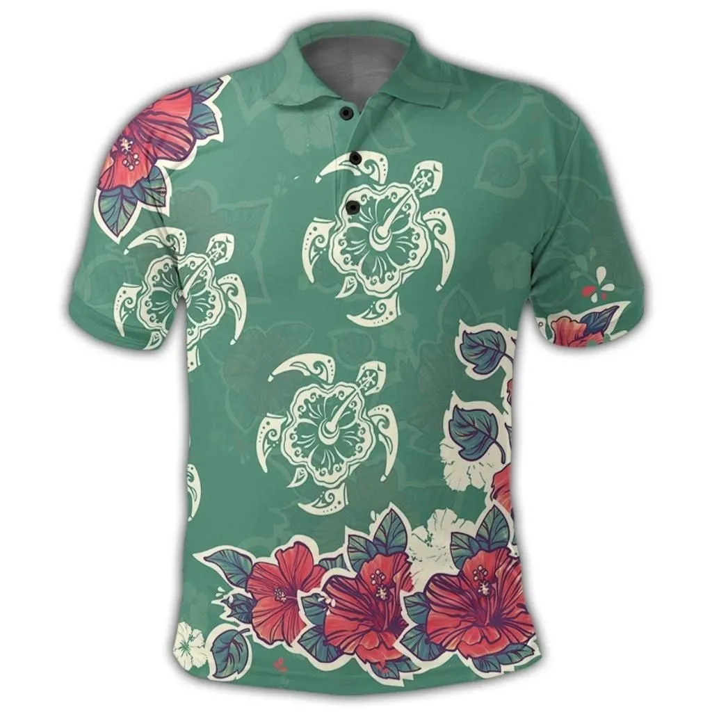 Alohawaii Shirt - Hawaiian Turtle And Colorful Hibiscus Polynesian Polo Shirt - AH - JR