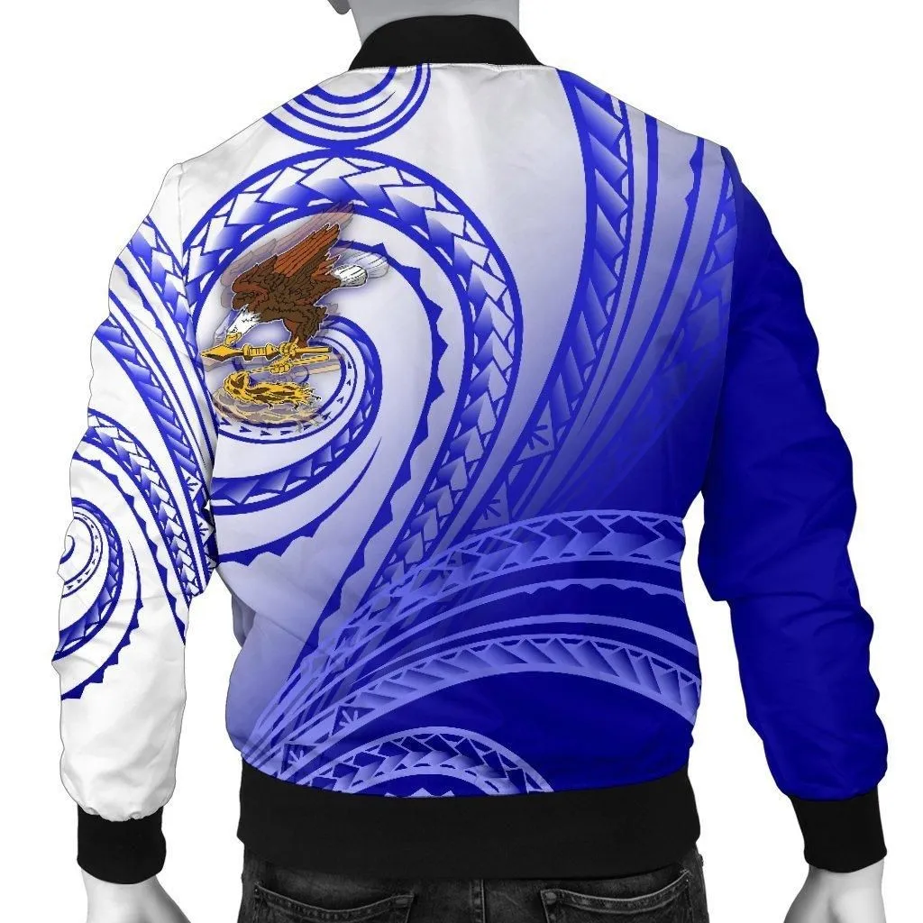 American Samoa Polynesian Mens Bomber Jacket - Bald Eagle (Blue)