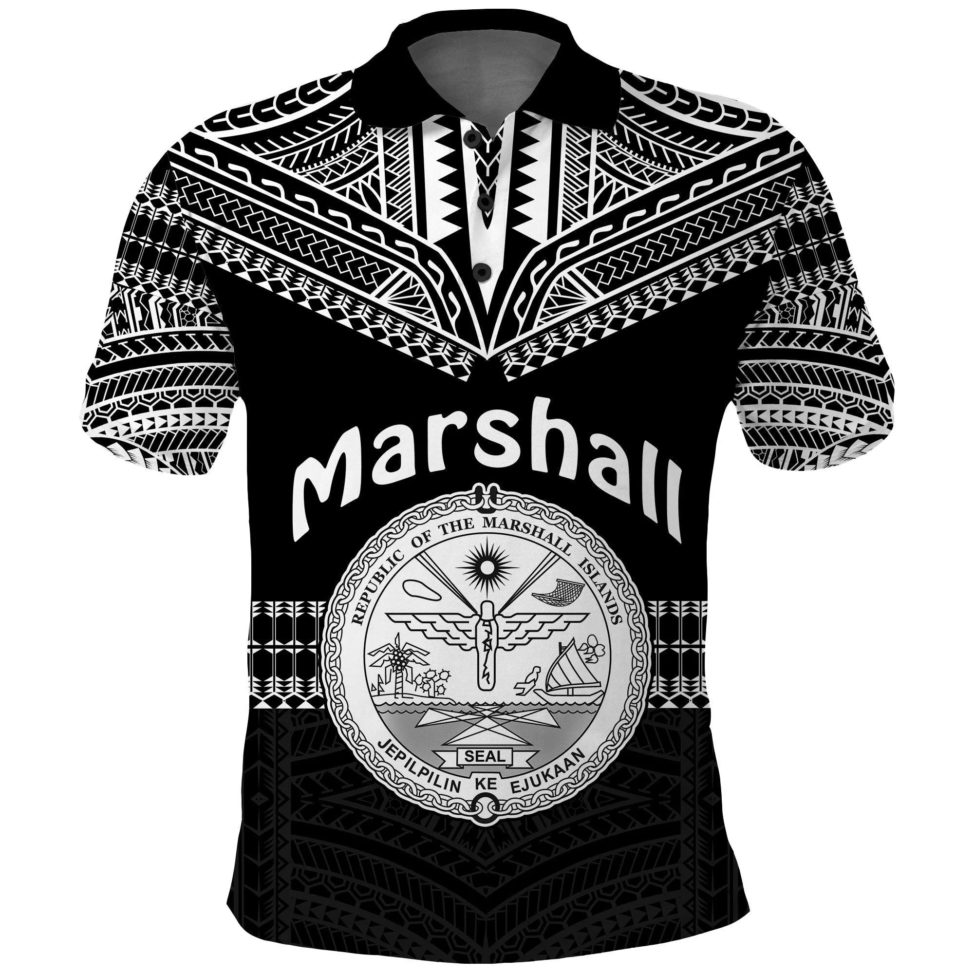 (Custom Text and Number) Marshall Islands Polo Shirt Best Tattoo Version Black LT13