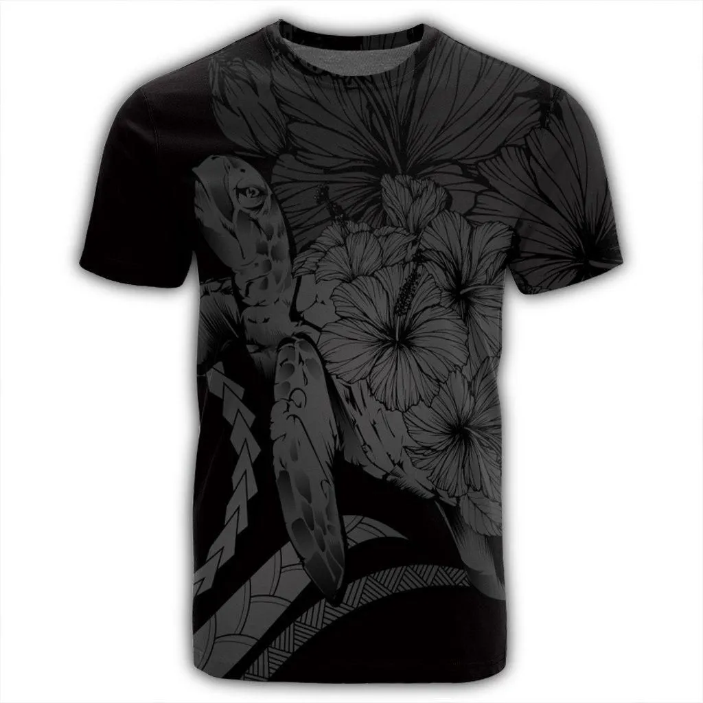Hawaiian - Hawaii Turtle Hibiscus Polynesian Vintage T-Shirt - Gray - AH