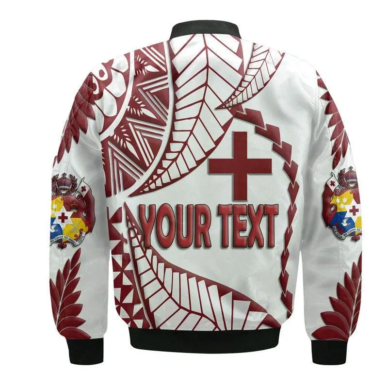 (Custom Personalised) Tonga Emancipation Day Bomber Jacket Kupesi Pattern No.1 White LT9