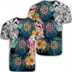 Hawaiian Turtle Swimming Wave Plumeria Hibiscus Polynesian T-Shirt - Garden Style - AH