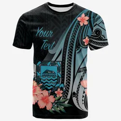 Tuvalu Personalised Custom T-Shirt - Turquoise Polynesian Hibiscus Pattern Style