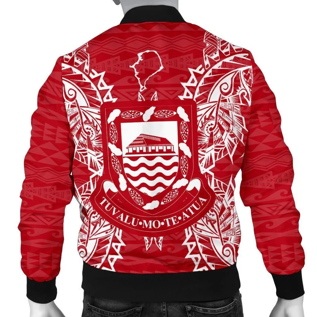Tuvalu Polynesian Mens Bomber Jacket Map Red White