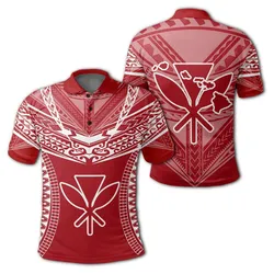 Hawaiian Kanaka Map Football Jersey Polo Shirt - Red and White - Roger Style