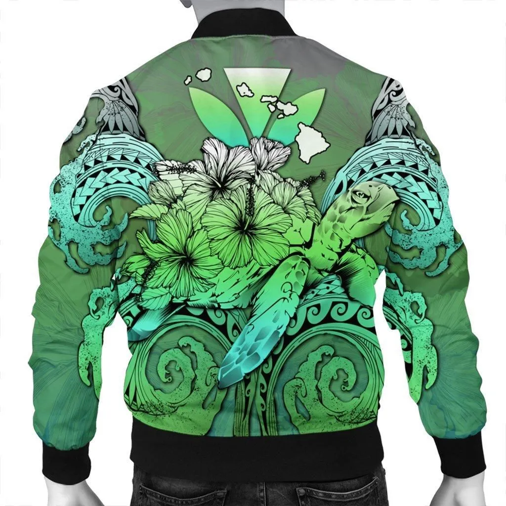 Hawaii Turtle Wave Polynesian Bomber Jacket - Hey Style Green - AH