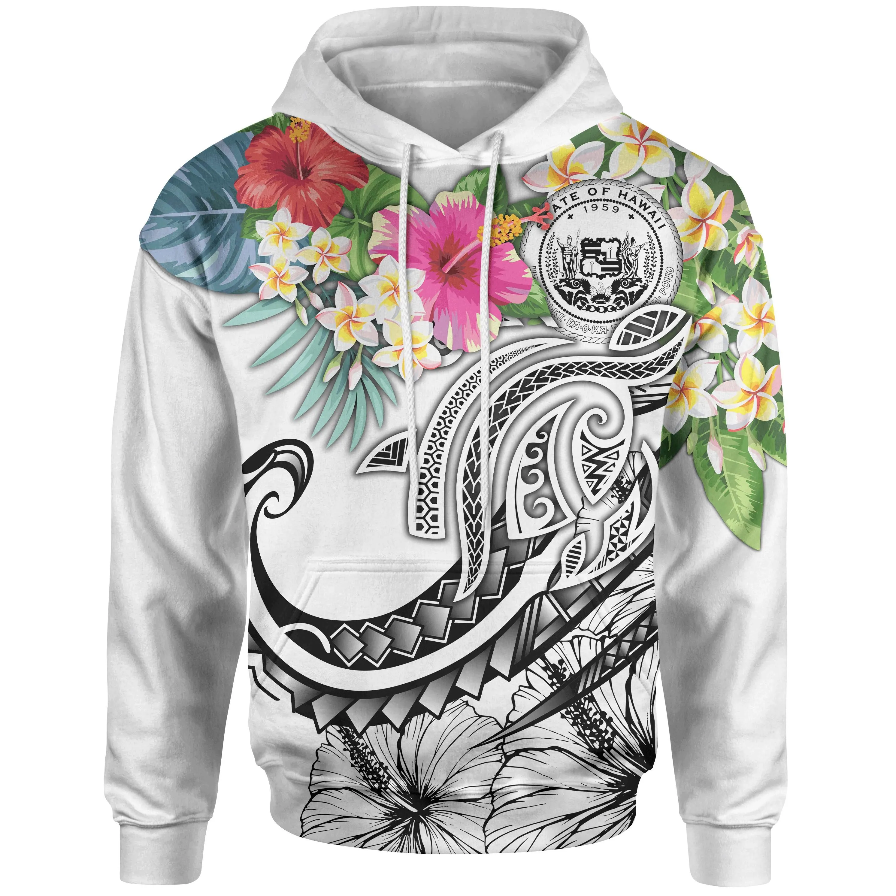 Polynesian Hawaii Hoodie - Summer Plumeria White