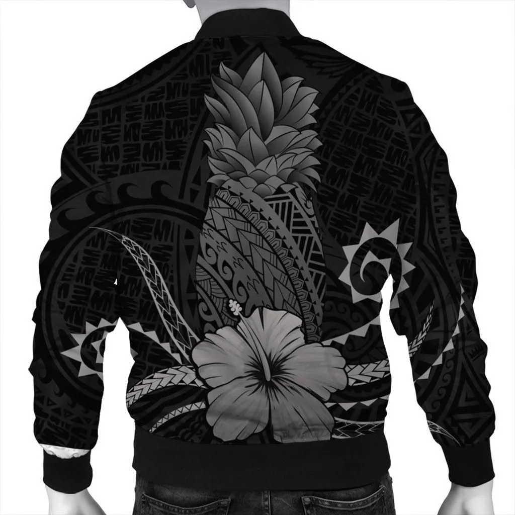 Hawaii Polynesian Pineapple Hibiscus Bomber Jacket - Gray - AH