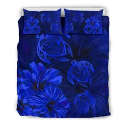 FamilyGater Bedding Set - Cover and Pillow Cases Hawaiian Map Turtle Hibiscus Vintage Polynesian Blue - AH - J9