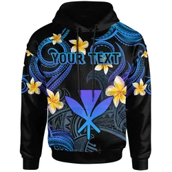Kanaka Maoli Hoodie - Custom Personalised Polynesian Waves with Plumeria Flowers (Blue)