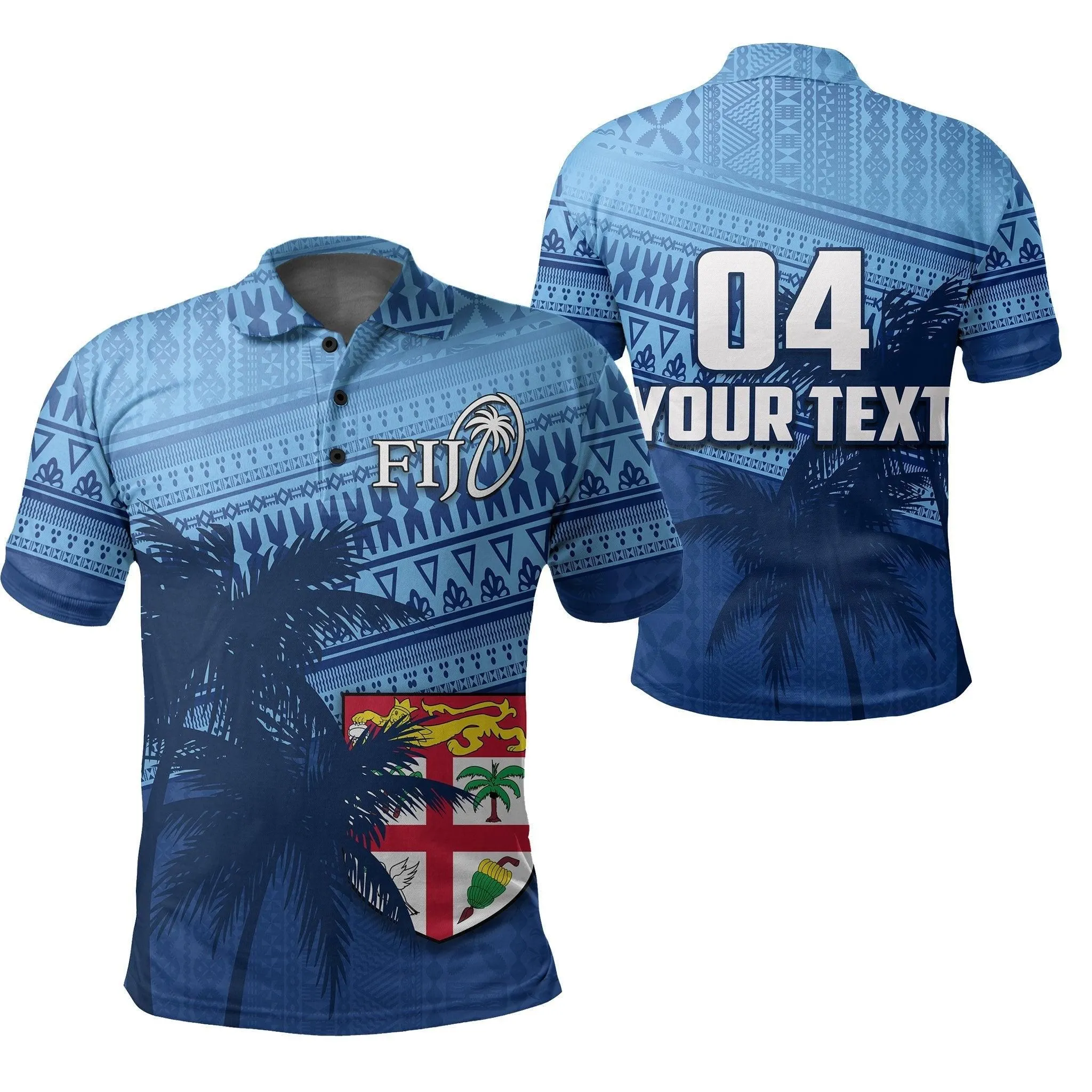 (Custom Personalised) Fiji Rugby Makare And Tapa Patterns Polo Shirt Blue