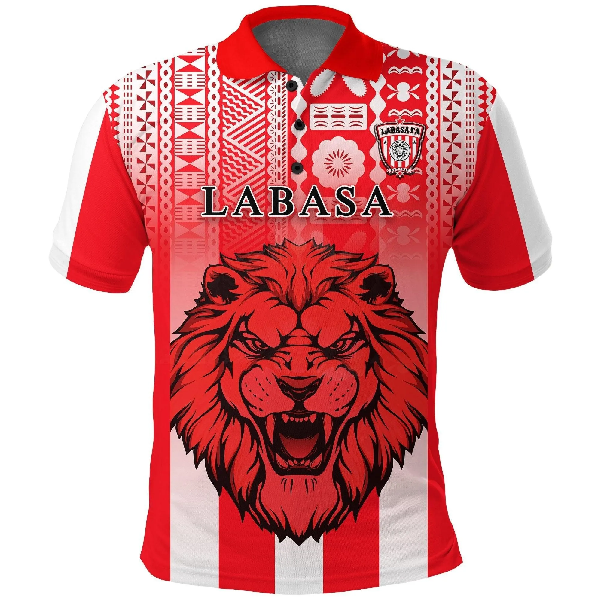 (Custom Personalised) Football LABASA FA Polo Shirt Red Lion Fiji - Custom Text and Number LT13