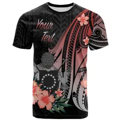 Cook Islands Personalised Custom T shirt - Red Polynesian Hibiscus Pattern Style