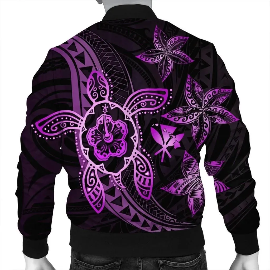 Alohawaii Jacket - Kanaka Map Hibiscus Plumeria Turtle Art Pink Polynesian Bomber Jacket - AH - JR