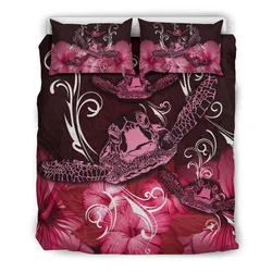 FamilyGater Bedding Set - Cover and Pillow Cases Hawaii Polynesian Turtle Waves Hibiscus - Erik Style - AH - Pink - J5