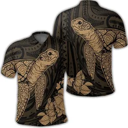 Hawaiian Hibiscus Memory Turtle Polynesian Polo Shirt Gold - AH
