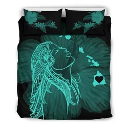 FamilyGater Bedding Set - Cover and Pillow Cases Hawaiian Map Heart Hula Girl Hibiscus Polynesian - Turquoise - AH J4