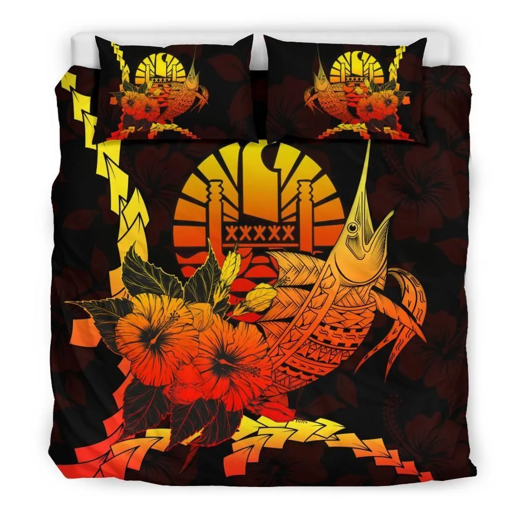 Tahiti Polynesian Bedding Set - Swordfish With Hibiscus