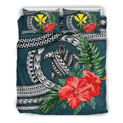 Kanaka Maoli (Hawaiian) Bedding Set - Polynesian Turtle Hibiscus Dark Blue A24