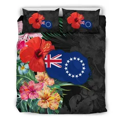 Cook Islands Map - Hibiscus Bedding Set