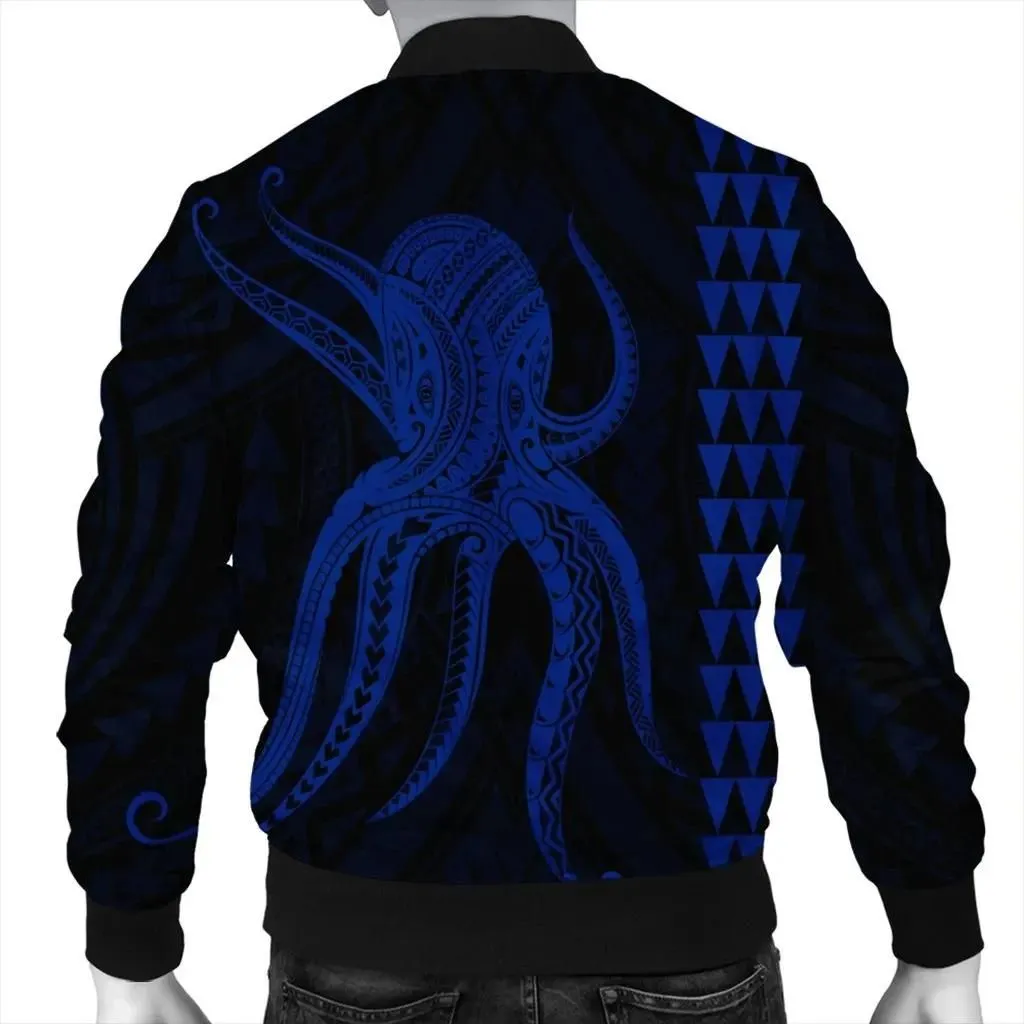 Alohawaii Jacket - Hawaii Octopus KaKau Polynesian Bomber Jacket - Blue - AH - J4R