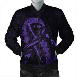 Hawaiian Map Heart Ribbon Cancer Hibiscus Purple Polynesian Bomber Jacket - AH