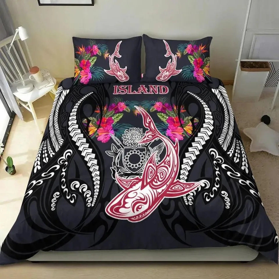 Vibe Hoodie Cook Islands Bedding Set - Polynesian Shark Hibiscus Flower