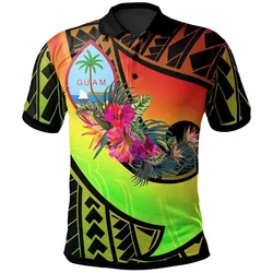 Guam Polo Shirt - Polynesian Hook and Hibiscus (Reggae)