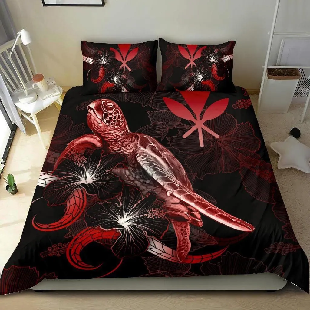 Hawaii Polynesian Bedding Set - Turtle With Blooming Hibiscus Red - BN22