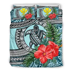Kanaka Maoli (Hawaiian) Bedding Set - Polynesian Turtle Hibiscus Blue A24