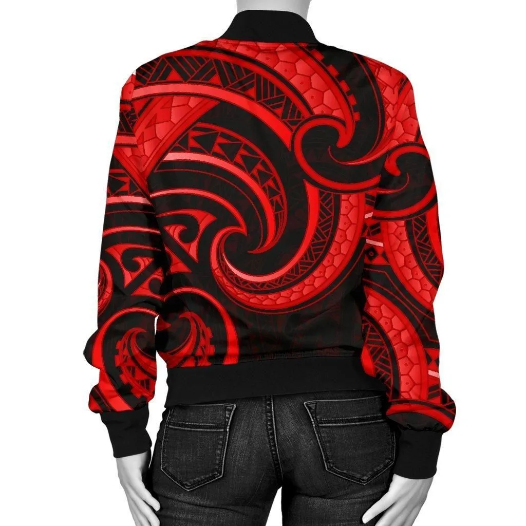 New Zealand Maori Mangopare Women Bomber Jacket Polynesian - Red