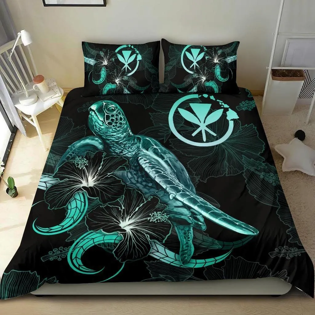 FamilyGater Bedding Set - Cover and Pillow Cases Hawaii Polynesian - Turtle With Blooming Hibiscus Turquoise - BN22