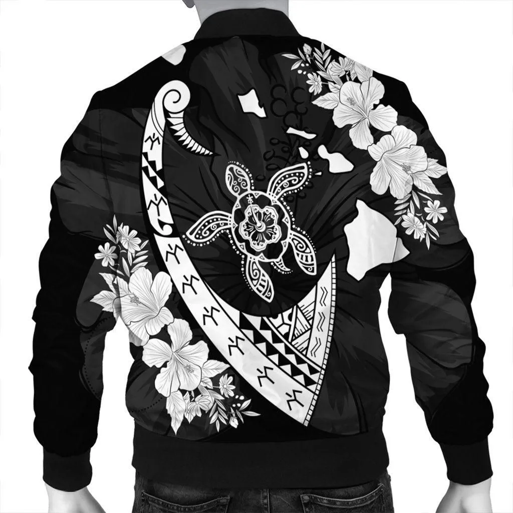 Hawaiian Map Hibiscus Turtle Fish Hook Polynesian Bomber Jacket - AH