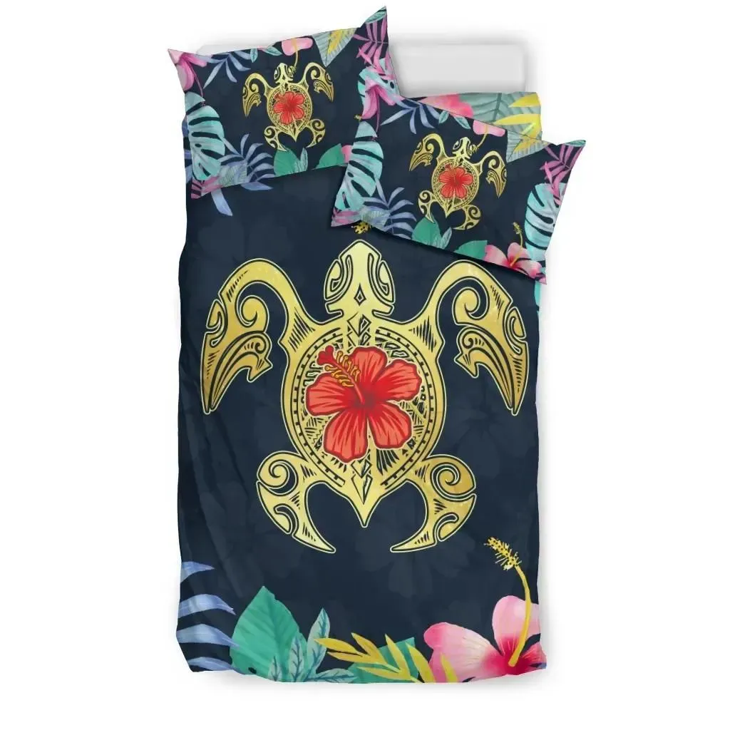 Alohawaii Home Set - Hawaiian Hibiscus Monstera Turtle Polynesian Bedding Set - AH - J9